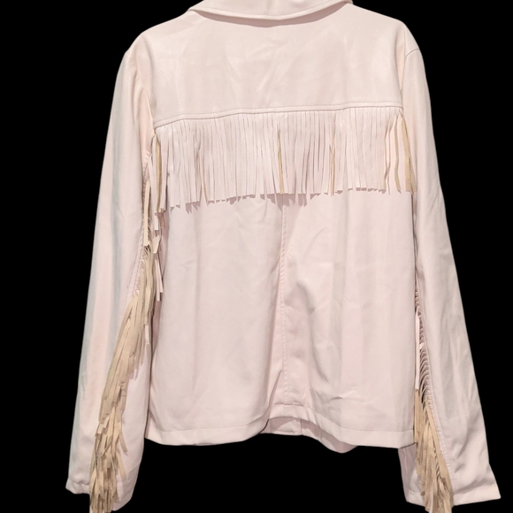 New A.n.a A New Approach White Fringe Faux Leather Jacket - Picture 3 of 5